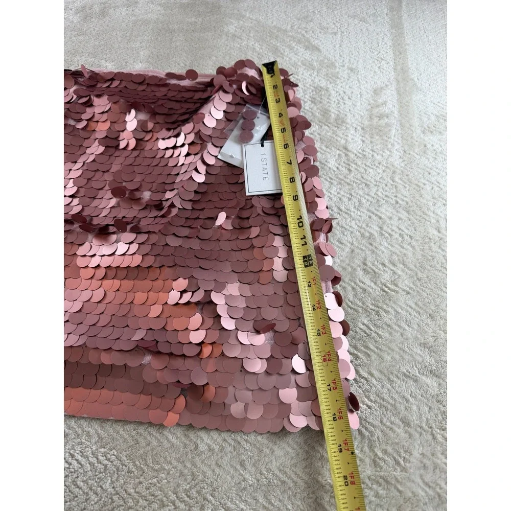 NWT 1.State A-line Mini Skirt Womens XL Metallic Pink Sequin Paillette Lined - Picture 10 of 11